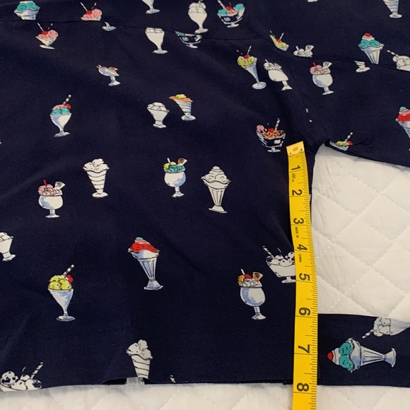ZARA navy blue top short sleeves ice cream pattern front waist tie size large - Picture 10 of 11